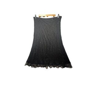 Vtg Baranda Womens Black Crochet Fishnet Beaded Midi Skirt Y2K 90's Whimsygoth L